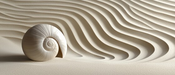 Obraz premium A small white shell is sitting on a sandy beach