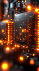Fototapeta premium Advanced Technology Chip With Glowing Orange Lights