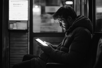 Man Looking at Phone Screen with Confused Expression, Professional Portrait