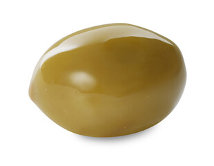 Delicious marinated green olive isolated on white