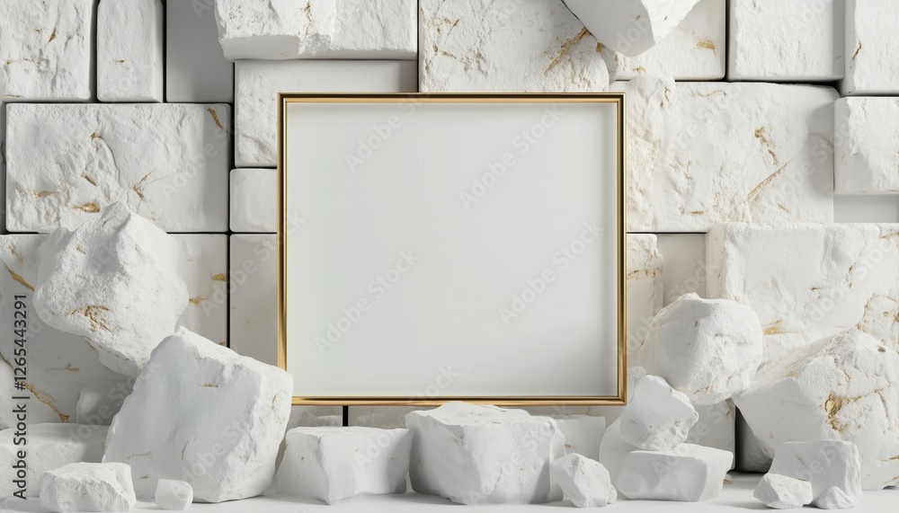 Poster modern product presentation scene featuring an abstract render with white cobblestone blocks and a g