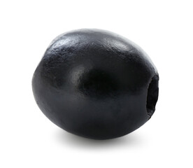 One delicious marinated black olive isolated on white