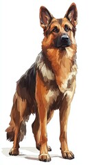 Fototapeta premium A detailed illustration of a German Shepherd standing proudly, showcasing its strength and loyalty.