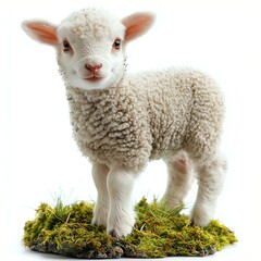 Obraz premium A cute lamb standing on soft green moss, radiating innocence and charm in a tranquil setting.