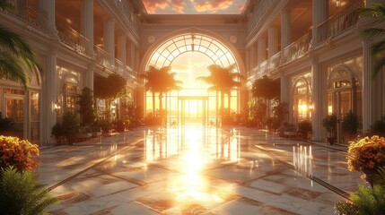 Obraz premium Sunset Luxury Hotel Lobby Interior Design