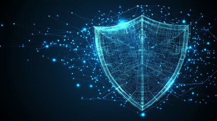 Abstract Digital Shield Cybersecurity and Data Protection Concept on a Futuristic Blue Background