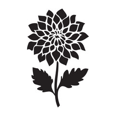 A sophisticated, stylized graphic of a dahlia flower in black silhouette against a white background.