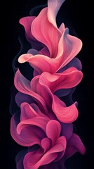 Abstract Digital Art of Flowing Pink Petals and Clouds on a Dark Background