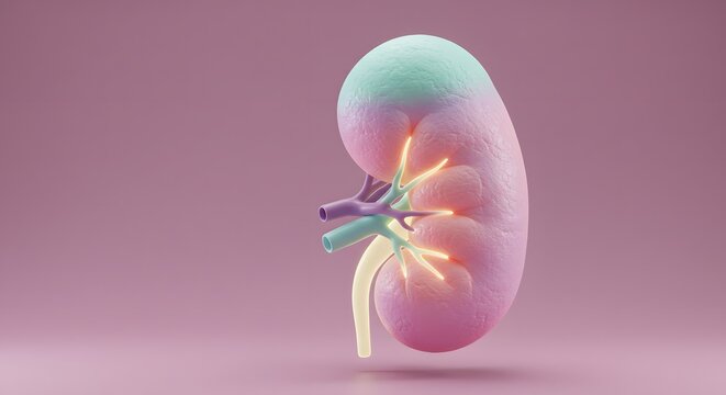 Stylized Kidney Illustration with Pastel Colors for Medical Visualization