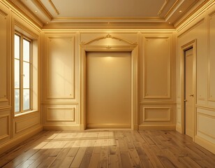 Elegant Gold Room Interior Design With Wooden Floor