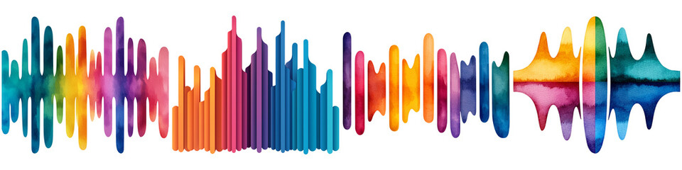 Retro pixel art and songs, A colorful soundwave graphic featuring peaks and valleys in vibrant hues, representing audio frequency and rhythm.