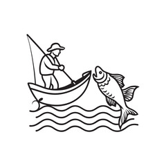 vector illustration of a fishing boat, 
Fisherman in boat silhouette Free Vector
