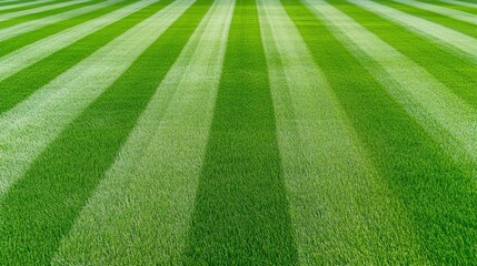 Green Grass Lawn with Stripes and Freshly Mowed Appearance