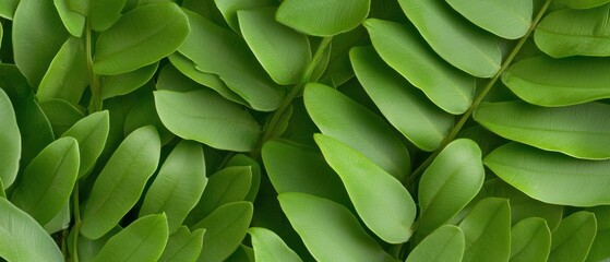 A close up of green leaves, possibly from a plant or a tree