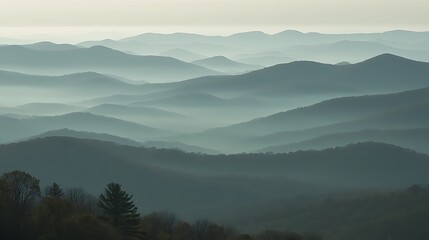 Misty Mountains Layers Of Blue Hues