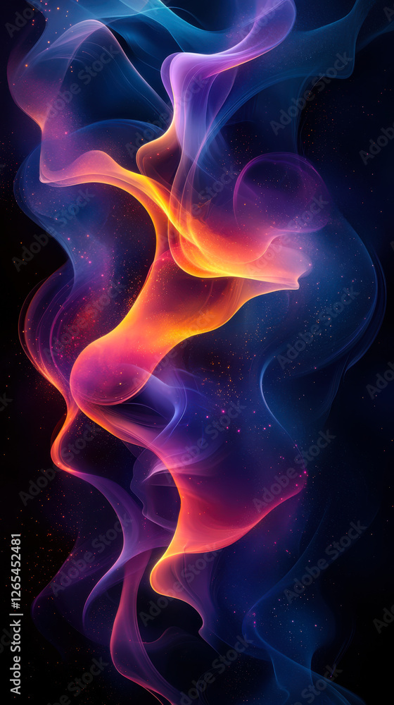 Poster vibrant abstract swirl showcasing dynamic colors and shapes in a dark background