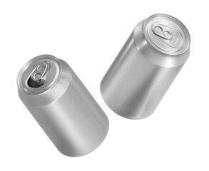 Closed and opened aluminium cans, transparent background