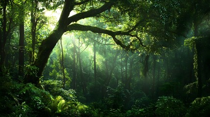 Obraz premium Sunlit Lush Green Forest Scene