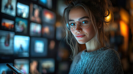 Teacher leading a virtual class from home, using a tablet and engaging with students on the screen