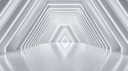 Obraz premium Futuristic architectural interior with striking triangular shapes, glowing lines, and sleek surfaces creating a modern minimalist environment for creative spaces
