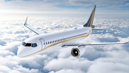 Obraz premium a private jet soaring above the clouds, luxury travel experience, isolated on white background