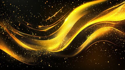 Fototapeta premium Abstract Golden Wave with Sparkling Particles on Black Background for Elegant and Luxurious Design Concepts
