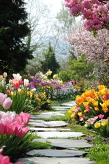 Obraz premium Beautiful garden with colorful flowers.