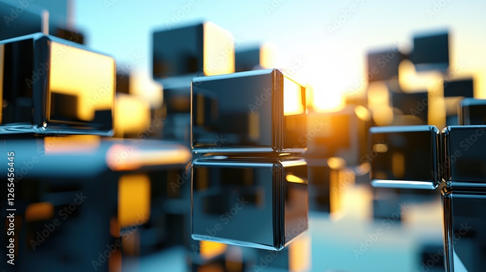 Poster abstract arrangement of dark cubes with light reflections creating a futuristic atmosphere