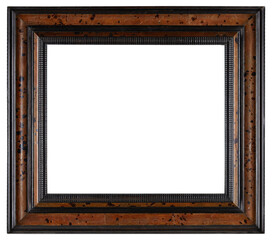 Dark varnished old picture frame. In PNG format on a transparent background.