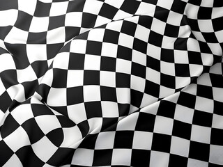 Fototapeta premium Black and white checkered pattern with overlapping folds and creases, creating depth and texture.