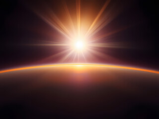 Obraz premium Sunrise over a calm horizon, golden light illuminating the sky, creating a serene and peaceful atmosphere.