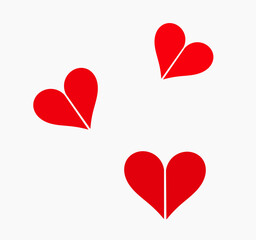 Cute flying hearts on white background. Love symbols design element. Vector illustration.