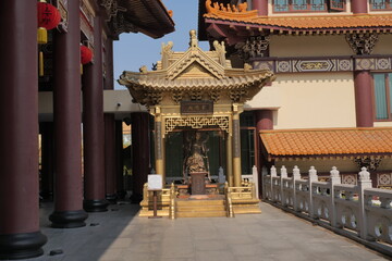 Golden pagoda, Wat Pho Guang Shan, Bangkok. Ornate details, temple courtyard, serene atmosphere....