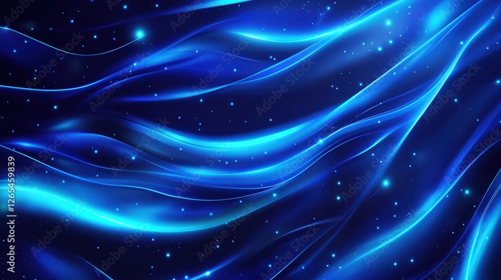 Poster an abstract image showcasing flowing waves in vibrant blue tones, creating a sense of movement and d
