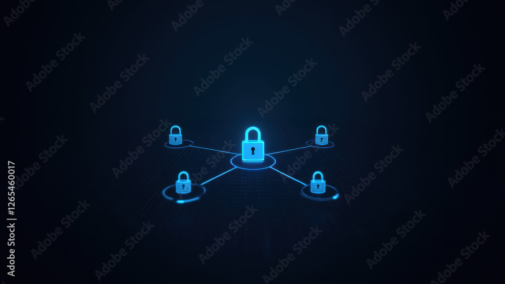 Poster cybersecurity network with interconnected locks