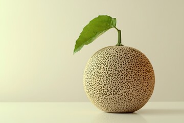 Fresh Cantaloupe Melon with Green Leaf on Light Background Still Life Food Photography