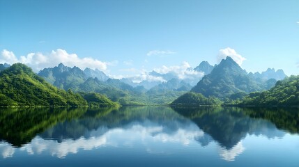 Fototapeta premium Serene Mountain Lake Reflection Landscape