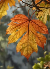 Obraz premium The intricate network of veins on an autumn vine leaf is showcased in stunning detail, leaf texture, closeup photography