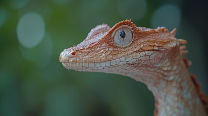 Obraz premium Close Up Of Orange Brown Lizard Head With Green Bokeh Background