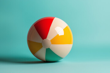 Fototapeta premium colorful beach ball resting on vibrant turquoise background, perfect for summer fun and outdoor activities