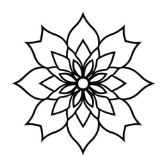 A detailed henna tattoo featuring a symmetrical flower mandala design with intricate patterns, swirling lines, and delicate petals, creating a beautiful, ornamental look.