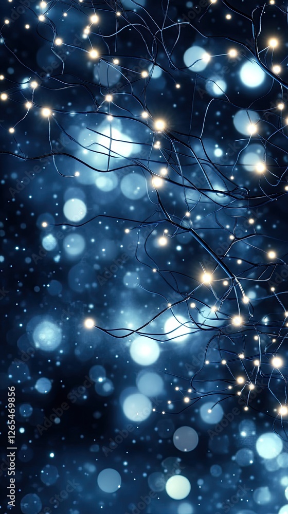 Poster glowing particles form soft waves that shimmer under dim lighting, creating a tranquil and captivati
