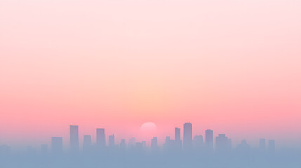 Obraz premium City skyline silhouette at dusk. Soft pink and blue hues create a serene and dreamy atmosphere, highlighting the architectural beauty against the sky.