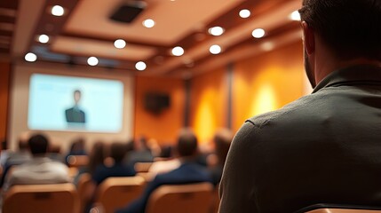 A close-up of a business presentation with colorful slides and engaged participants.