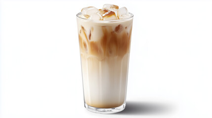 Iced coffee in a tall glass with ice cubes