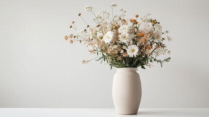 Wildflower bouquet in a vase on a white background