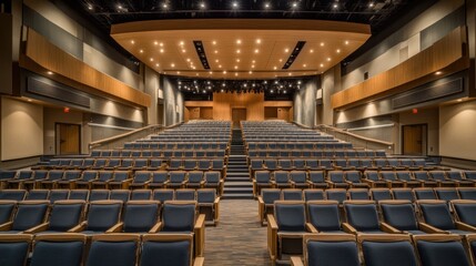 Obraz premium Empty theater auditorium, modern design, bright lighting, performance venue