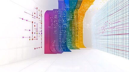 Rainbow Data Stream: Abstract 3D Render of a Digital Corridor AI Generated