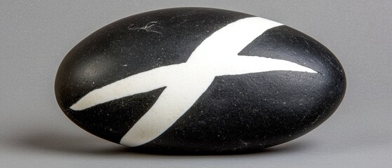Obraz premium A black and white rock with a white X on it