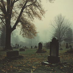 cemetery in the fog